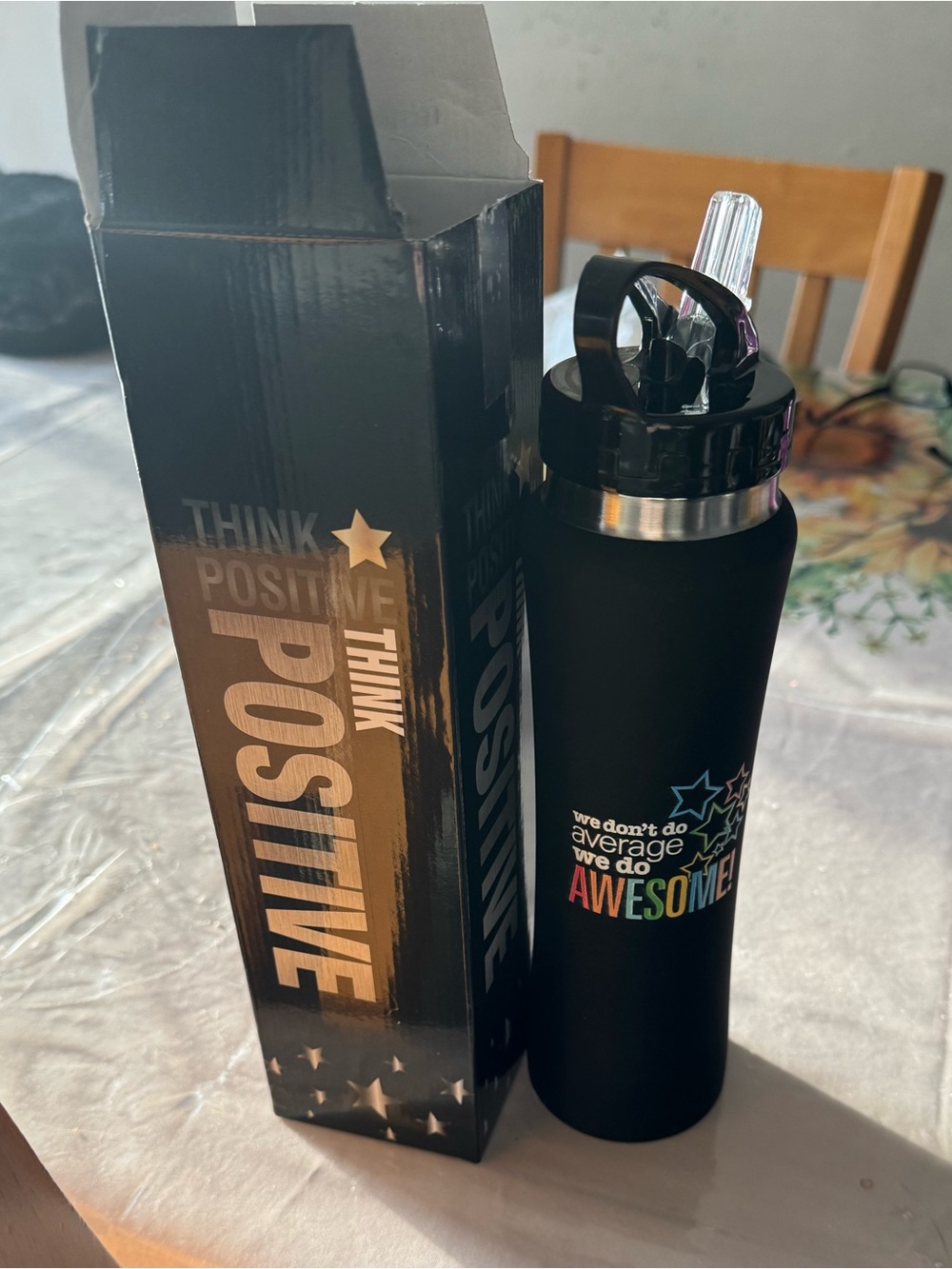 Black Water Bottle with Motivational Stars